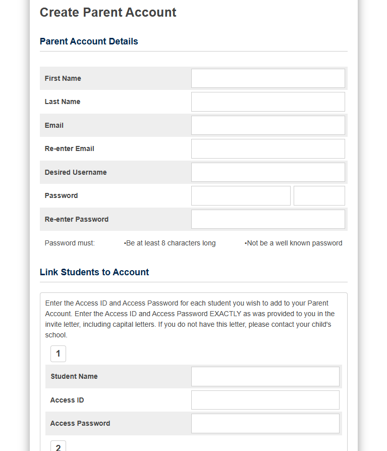 Create Account Page